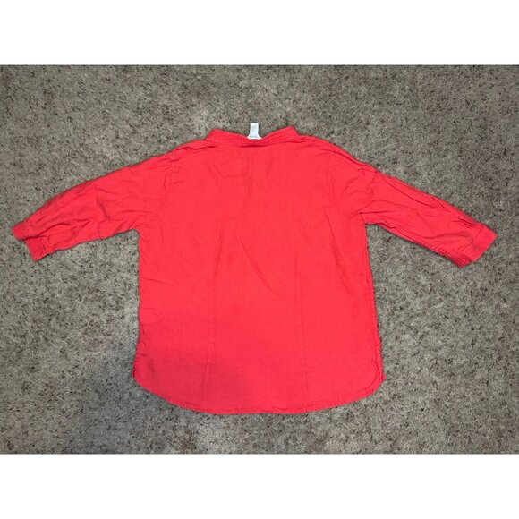 TALBOTS Red Irish Linen Vneck Popover Blouse Top Casual Basic Minimal Light L - Picture 2 of 7